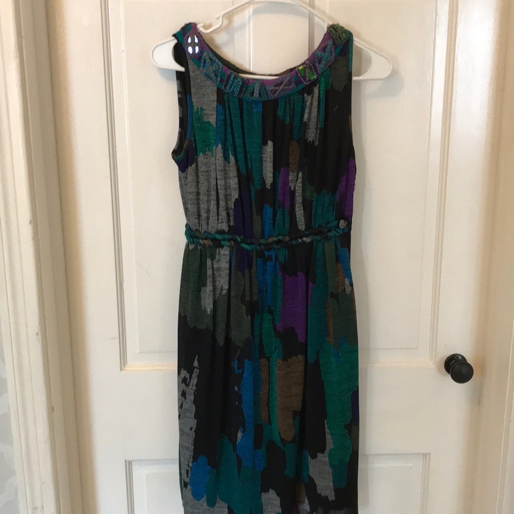 Anthropologie Jewel neck dress w braided waist med